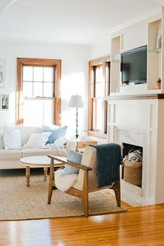 a living room filled with furniture and a fire place