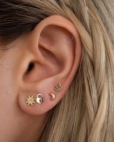 Embrace your inner goddess with a dainty moon earring. Solid 14k gold and excellent craftsmanship make these earrings a beautiful and enduring addition to your jewelry collection. 14k gold Measures approx 3.5x4.5mm Gold filled earring clutch included Sold as a single stud Dainty Gold Plated Cartilage Earrings, Dainty Gold Plated Pierced Cartilage Earrings, Rose Gold Celestial Earrings, 14k Gold-filled Yellow Gold Cartilage Earrings, Elegant Small Gold Plated Earrings, 14k Gold Fine Jewelry Piercings, Dainty Yellow Gold Jewelry With Matching Earrings, Tiny Elegant 14k Gold Cartilage Earrings, Celestial Rose Gold Pierced Jewelry