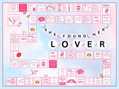 the board game she found her lover is shown in pink and blue with white lettering