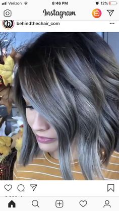 Grey Bobs, Gray Highlights, Grey Highlights, Color Highlights, Blending Gray Hair, Gray Hair Highlights, Haircut And Color