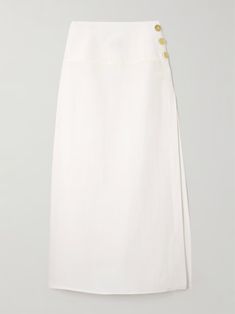 LE KASHA Haifal linen midi skirt | NET-A-PORTER White Linen Skirt For Work, Formal Linen Skirt For Spring, Formal Spring Linen Skirt, Elegant Fitted Linen Maxi Skirt, Elegant Long Linen Wrap Skirt, Elegant Summer Wrap Skirt For Daywear, Elegant Linen Skirt, Elegant Linen Daywear Skirt, Elegant Linen Wrap Skirt