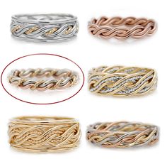 Gold And Platinum Rings, Braided Wedding Rings, Tri Color Ring, Braided Wedding Band, Diy Wire Jewelry Rings, Color Rings, Woven Ring, Jewellery Ring, Rings Collection