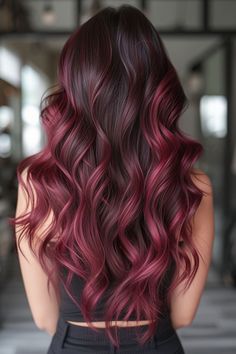 Transform your style with the winter palette – 15 hair colors that capture the essence of the season in every strand. Two Tone Hair Color, Dramatic Hair Colors, Red Balayage Hair, Two Tone Hair, Red Ombre Hair, Winter Palette, Wine Hair, Hair Color Burgundy, Dyed Hair Inspiration