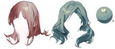 three different types of hair are shown in this drawing style, one is long and the other is short