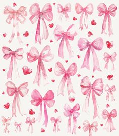 watercolor bows and hearts on a white background