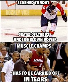 two pictures with the same caption on them, one has an ice hockey player