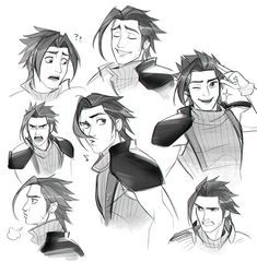 some character sketches from the animated movie avatars, with different facial expressions and hair styles