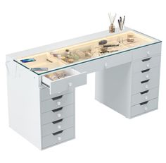 PRICES MAY VARY. Large Storage - Vanity table size of 60" L x 24" W x 31.9" H, makeup vanity desk with 13 storage drawers, super large to store all your makeup and skincare products, stored neatly on your dresser Visible Drawers & Build-in LED light strip - Regular drawers need to be pulled out to find things, but our makeup table has a glass tabletop, check out your cosmetics at a glance. Adjustable light color(Change of natural white, cool whit Desk Vanity, Makeup Vanity Table, Makeup Desk, Bedroom Dressing, Large Vanity, Bedroom Dressing Table, Makeup Table Vanity, Make Up Desk Vanity, Glam Room