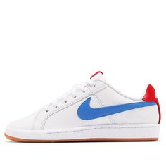 (GS) Nike Court Royale White/Blue/Red 833535-109 (SNKR/Skate/Low Top) Nike Sporty Skate Shoes For School, Nike Casual Sneakers For School, Casual Nike Sneakers For School, Nike Court Royale, Low Top, White Blue, Men's Fashion, Nike, Red