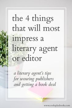 a potted plant sitting on top of a table next to a book with the words,