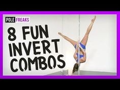 a woman is doing aerial acrobatics on a pole with the words 8 fun invertt combos