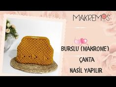 a crocheted hat is shown with flowers in the background and text that reads, bursu marrome canta nasi yapiir