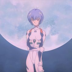 an anime character is standing in front of the moon with her hands on her hips