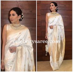 Karishma Kapoor Off White Silk Saree - Saree Blouse Patterns Karishma Kapoor White Saree, Karishma Kapoor Saree, Off White Silk Saree, White Silk Saree, Lehanga Saree, Heavy Saree, Farewell Sarees, Off White Saree, Karishma Kapoor