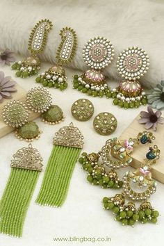 Colour Jewellery, High Jewelry Design, Olive Earrings, Quinceanera Jewelry, Jewellery Business, Quilled Jewellery, American Diamond Jewellery