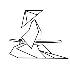 a black and white line drawing of a geometric object with an arrow in the middle