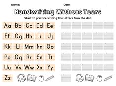 handwriting without tears worksheet with the letters and numbers to be written on it