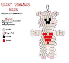 a cross stitch teddy bear ornament with hearts on it's chest and back