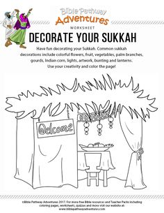 a coloring page with the words welcome to your sukkah and an image of a table