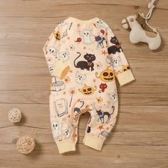 Baby boys girls' Halloween pumpkin long sleeve cartoon cat jumpsuit - PrettyKid Baby Halloween Pumpkin, Cat Jumpsuit, Baby Boy Winter Outfits, Climbing Clothes, Matching Pjs, Halloween Pajamas, Baby Jumpsuit, Baby Blocks, Halloween Baby