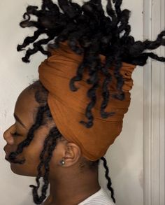 Scarf Loc Styles, Locs And Headwraps, Headwrap Styles With Locs, Mullet Locs, Locs With Loose Ends, Female Dreadlocks Styles, Short Locs Hairstyles