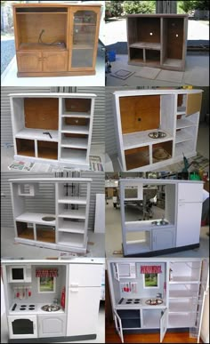 several different types of shelves and cabinets in various stages of being built into each other