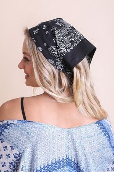 Muted Color Bandana Hats & Hair Black Adjustable Black Casual Headwrap, Black Adjustable Summer Headwrap, Black Bandana Print Headscarf, Black Bohemian Bandana For Spring, Trendy Black Bandana For Festivals, Bohemian Black Bandana For Spring, Black Bohemian Headwrap In Headband Style, Black Bohemian Headwrap Headband, Spring Bohemian Black Bandana