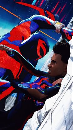 a painting of a man in a spider suit