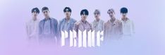 the members of btop are standing in front of a blue and purple background with white letters