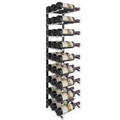 the wine rack is holding many bottles of wine