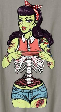 a drawing of a woman with tattoos on her chest and hands in the shape of a skeleton