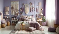 29 Lavender Boho Bedroom Ideas 62 Lavender And Sage Room, Meditation Room Inspiration, Bedroom Lavender, Lavender Walls, Design Your Bedroom, Boho Bedroom Ideas