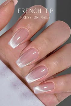 Cat Eye French Tip, Natural Fake Nails, Press On Nails Coffin, Beach Nail Designs, Beach Nail, French Tip Press On Nails, Press On Nails Short, Short Coffin Nails, Eye Nails