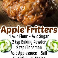 an advertisement for apple fritters on a wooden table with information about the ingredients