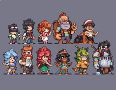 an image of pixel art with many different characters and their names on it, including the character