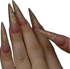 Pisces Aesthetic Nails, Gold Stiletto Nails, Long Stiletto, Grunge Nails, Glow Nails