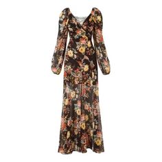 Veronica Beard Silk Evening Gown Brown, Orange & Yellow Floral Print Long Sleeve With V-Neck Concealed Zip Closure At Side Silk Evening Gown, Brown Silk, Veronica Beard, Brown Orange, Floral Maxi, Yellow Floral, Floral Maxi Dress, Orange Yellow, Evening Gown