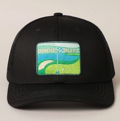 Men's Golf Patch Embroidered Baseball Cap with Meshed Back - Size: One Size Fits All (Adjustable Snap Closure Attached) - Perfect for Spring/Summer Vacation Vibe - Birdie Blitz Golf-Related Patch Design Adjustable Trucker Hat For Golf With Curved Bill, Adjustable Curved Bill Trucker Hat For Golf, Adjustable Golf Baseball Cap With Curved Bill, Adjustable Curved Bill Baseball Cap For Golf, Sports Hats With Embroidered Patch, Sports Hats With Embroidered Patch Adjustable, Adjustable Sports Hat With Embroidered Patch, Adjustable Six-panel Trucker Hat For Golf, Embroidered Baseball