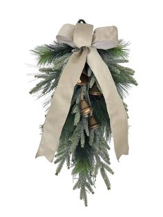 Christmas Bells with Bow Hanging Decor, 28 in, by Holiday Time - Walmart.com Bells Decor, Greenery Swag, Outdoor Christmas Wreaths, Christmas Door Decor, Green Event, Christmas Wreaths With Lights, Holiday Aesthetic, Colorful Wreath, Grave Decorations