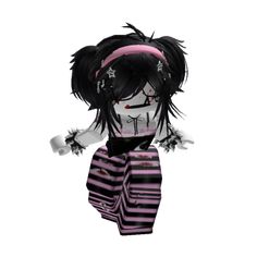 an animated doll with black and white stripes on it's body, wearing pink headbands