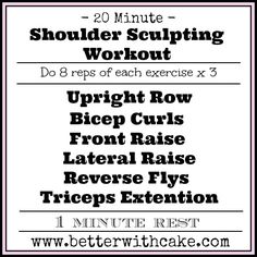 the 30 minute shoulder sculpting workout plan is shown in black and white