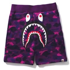 Authentic Brand New Never Used Bape Purple Camo Shark Sweat Shorts Never Used, Brand New In Bag Still Size 2xl (Xxl) No Trades Pictures Are Part Of The Description, Feel Free To Ask Any Questions Or For More Pictures. Bape Outfits, Bape Shark, Shark Logo, Jogging Shorts, Purple Camo, Camo Designs, Gentle Monster, Japanese Streetwear, Bathing Ape