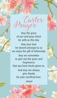 an easter prayer with pink flowers on a blue background