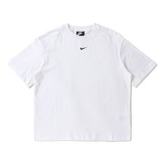 White Sportswear Tops For Sports, Nike White Sports Top, Nike White Athleisure Top, Nike White T-shirt For Workout, White Nike T-shirt For Workout, Nike White Workout T-shirt, White Nike Athleisure Top, Basic White Nike Top, Moisture-wicking White Sportswear Top