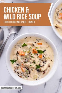 two bowls of chicken and wild rice soup