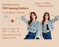 two women in plaid shirts and jeans with text describing how to sew the pattern