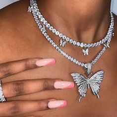 Butterfly Tennis Necklace Set Gold / Silver Color Plated Length: 18 Inches Crystal Choker Necklace, Bling Necklace, Butterfly Pendant Necklace, Crystal Choker, Chain Choker Necklace, Girly Jewelry, Butterfly Necklace, Butterfly Pendant, Accessories Necklace