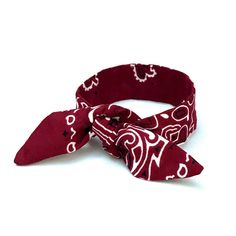 "This adjustable wire hairband is made in a burgundy bandana print. Poe-Poe' made this hair wrap in a light cotton fabric. An easy to use hair accessory. OPTIONS: Use as a  1) Bun Wrap 2) Pony Tail Wrap 3) Wrist Wrap  4) Or, twist and tie around your neck for a cute \"scarf looking accent\"! No knot to tie...just a single twist to the look you want! See Photo 6 (PLEASE NOTE: WHEN USING THIS AS A SCARF ACCENT...  If you are purchasing \"Adult Length\" NECK SIZE should be no larger than a 12 inch Rockabilly Costume, Western Hair, Cute Scarf, Bun Wrap, Ponytail Wrap, Single Twist, Top Knot Bun, Bandana Top, Maroon Top