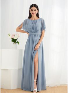 JJ's House Ruffle Chiffon Scoop <=100 >=80 Fall A-line Plus General Leg Slit Back Zip Modest Sweet & Flow Sexy Dusty Blue Height:5.8ft（176cm） Bust:32in（82cm）Waist:24in（61cm）Hips:35in（89cm） No Floor-Length Blue Short Sleeve Bridesmaid Dress. #JJ's House #Ruffle #Chiffon #Scoop #<=100 #>=80 #Fall #Aline #Plus #General #LegSlit #BackZip #Modest #Sweet&Flow #Sexy #DustyBlue #No #FloorLength #Blue #ShortSleeve #BridesmaidDress Bridesmaid Dress With Sleeves, Beach Formal, Princess Bridesmaid Dress, Knee Length Bridesmaid Dresses, Halter Bridesmaid Dress, Sleeveless Bridesmaid Dresses, Floor Length Chiffon Bridesmaid Dresses, Ruffle Fabric, Two Piece Homecoming Dress