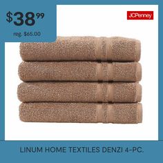 four towels are stacked on top of each other with the price $ 38 99 reg $ 55 00